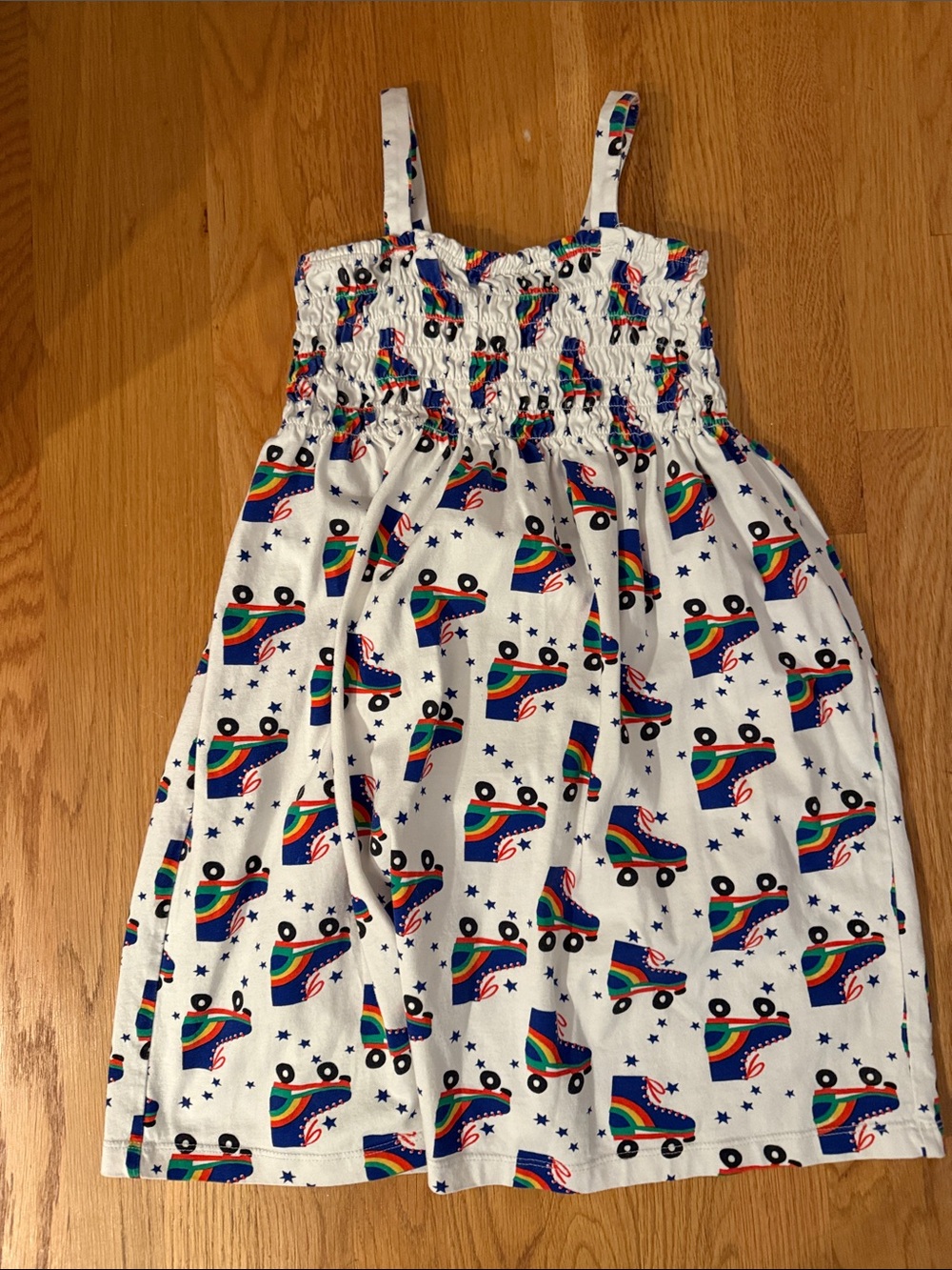 Hanna Andersson White Tank Dress with Rainbow Roller Skate Print